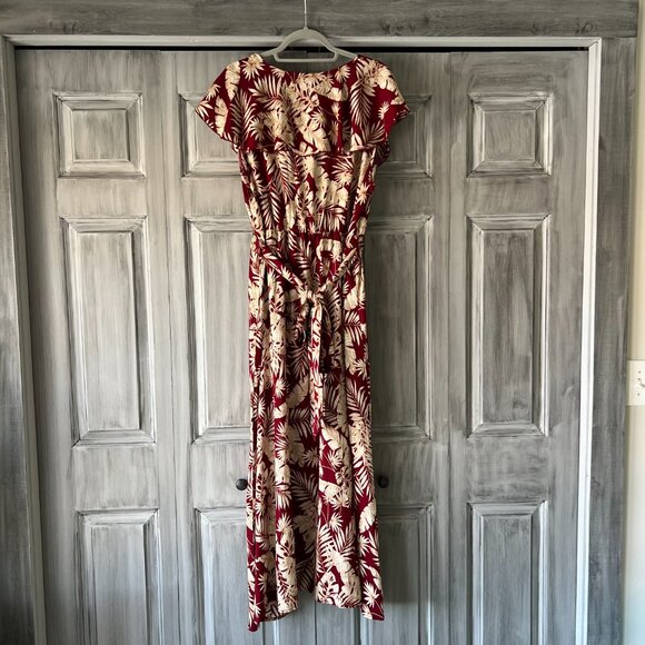 BLOOMCHIC Red and Cream Tropical Print Wrap V-Neck Split Hem Dress Size 20 - Picture 4 of 12